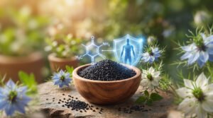 Infografis mekanisme kerja Thymoquinone Nigella sativa dalam meningkatkan sistem imun