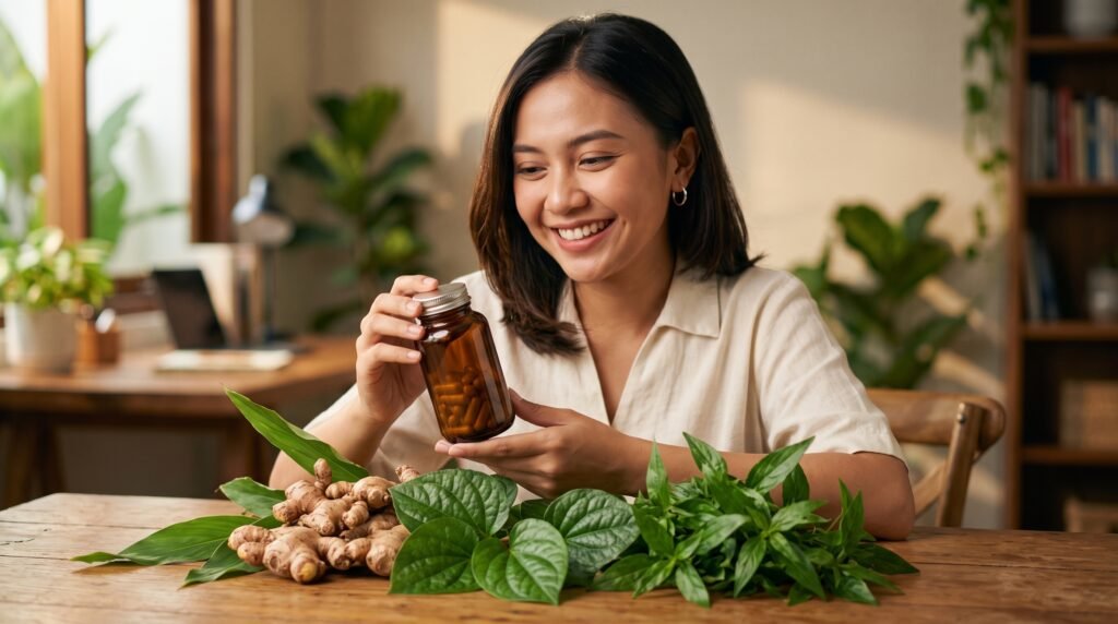 Proses produksi di pabrik maklon herbal modern mengolah ekstrak tanaman tradisional menjadi kapsul.